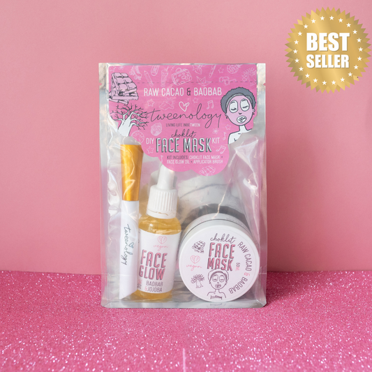 DIY Chocolate Face Mask Kit – Tween Skincare Fun + Glow Boost Mask 50g + oil 30ml+ Brush
